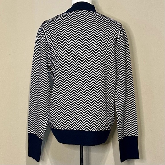 J. Crew | navy/white chevron mock neck sweater with gold button detail - Picture 8 of 12